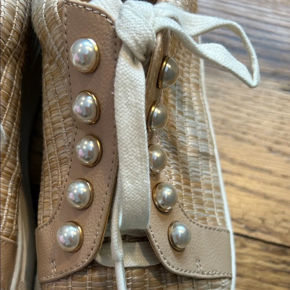 Alex Marie Tan Woven Sneakers with Pearl Accents size 7